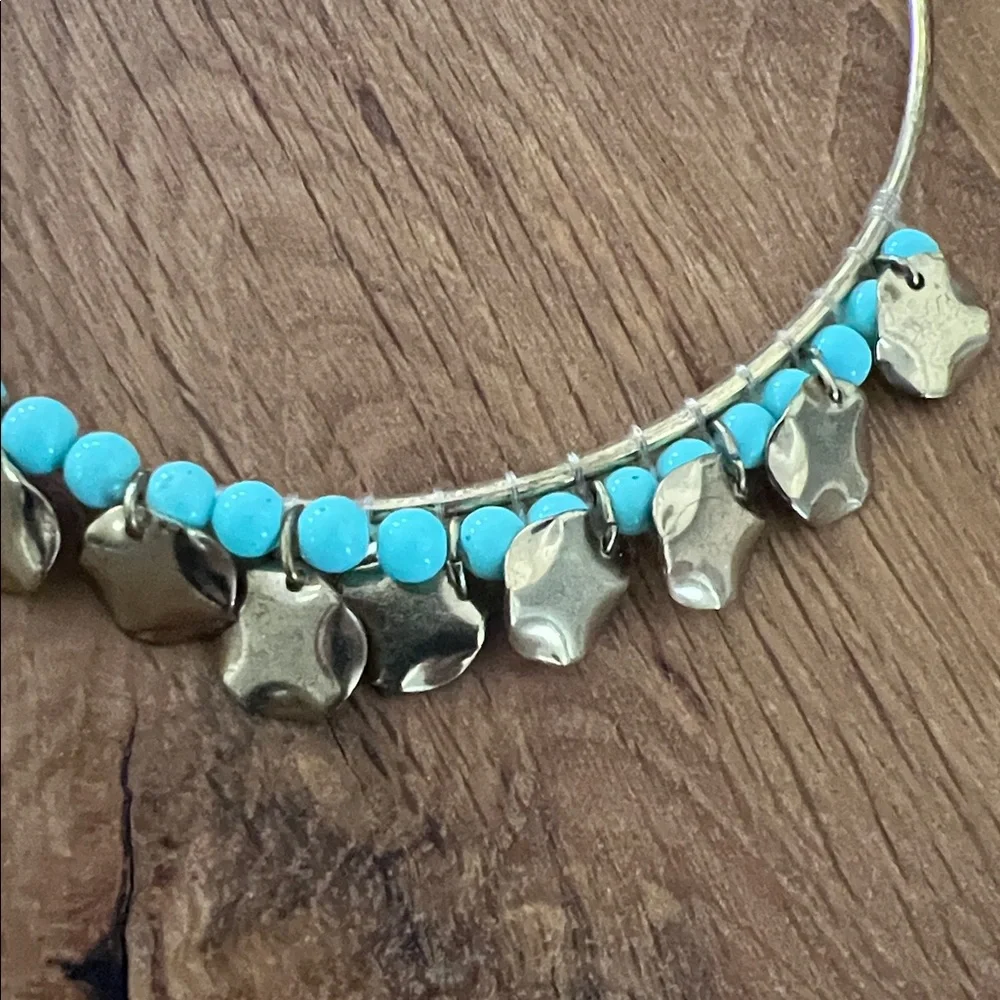 NKN Nekane Joyce Blue Beaded Gold Disc Distressed Choker Necklace NWT Reg. $89 - Picture 8 of 9